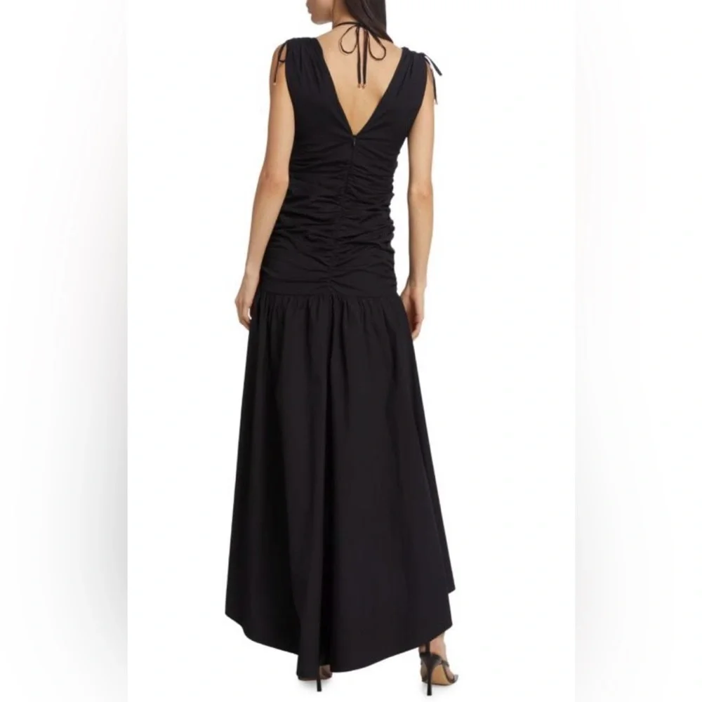 Veronica Beard Drop Waist Ruched High-Low Midi Dress | Black | Size 2 - Picture 3 of 12